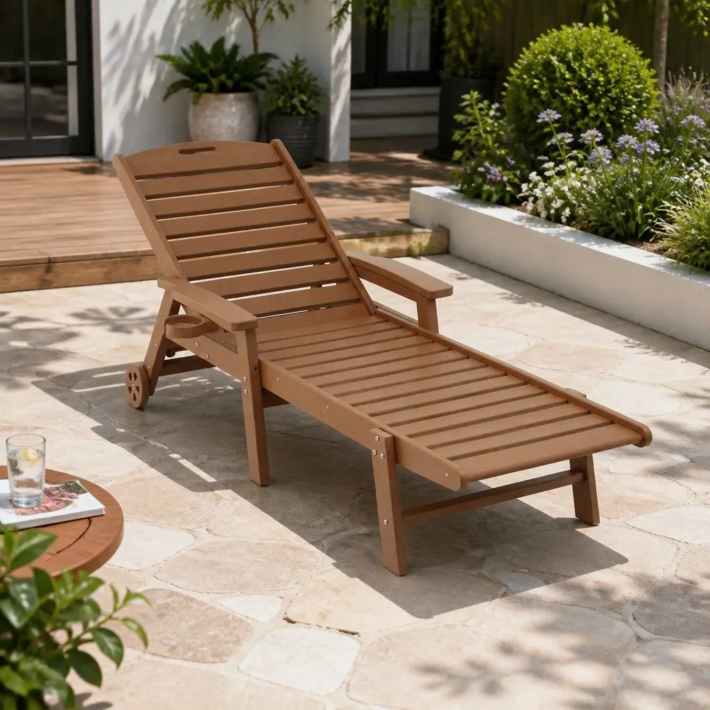 Sun Lounge Chair HDPE 4-Position Adjustable Brown