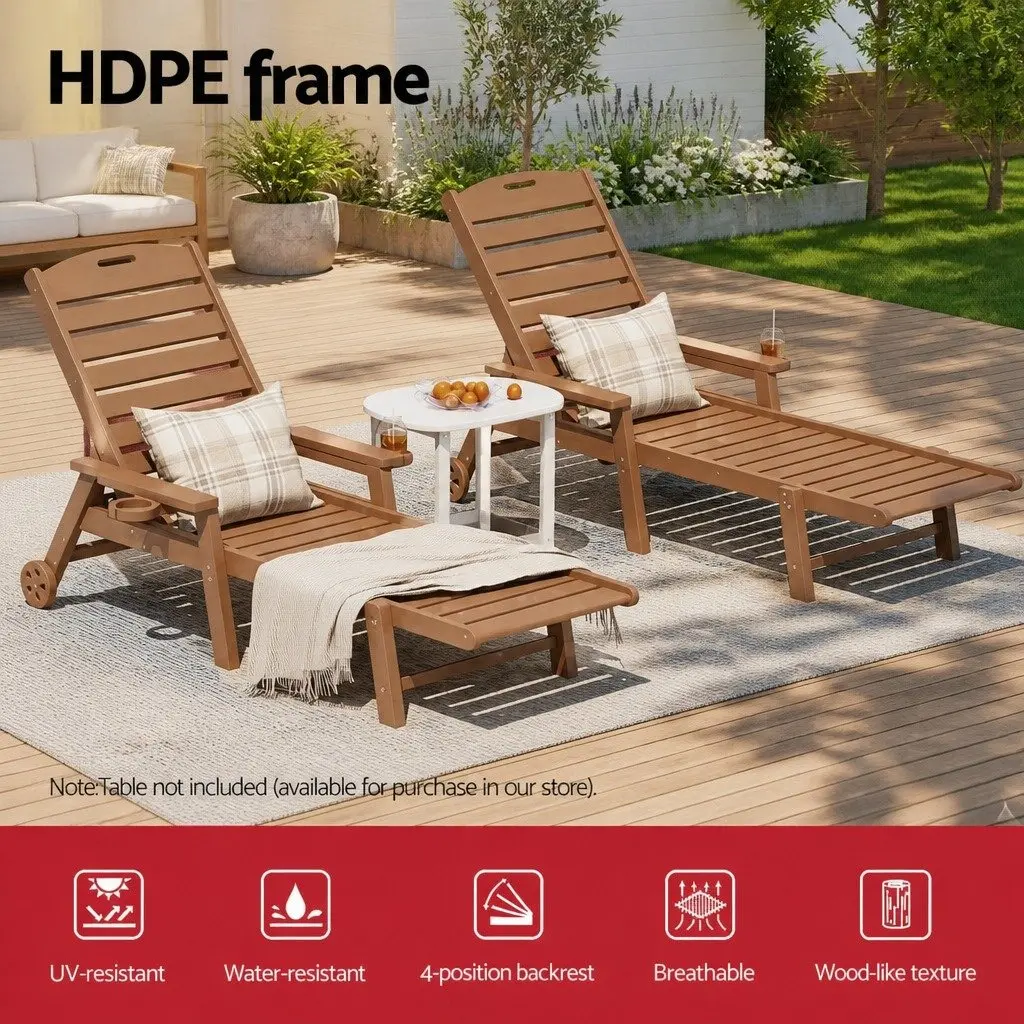Sun Lounge Chair HDPE 4-Position Adjustable Brown
