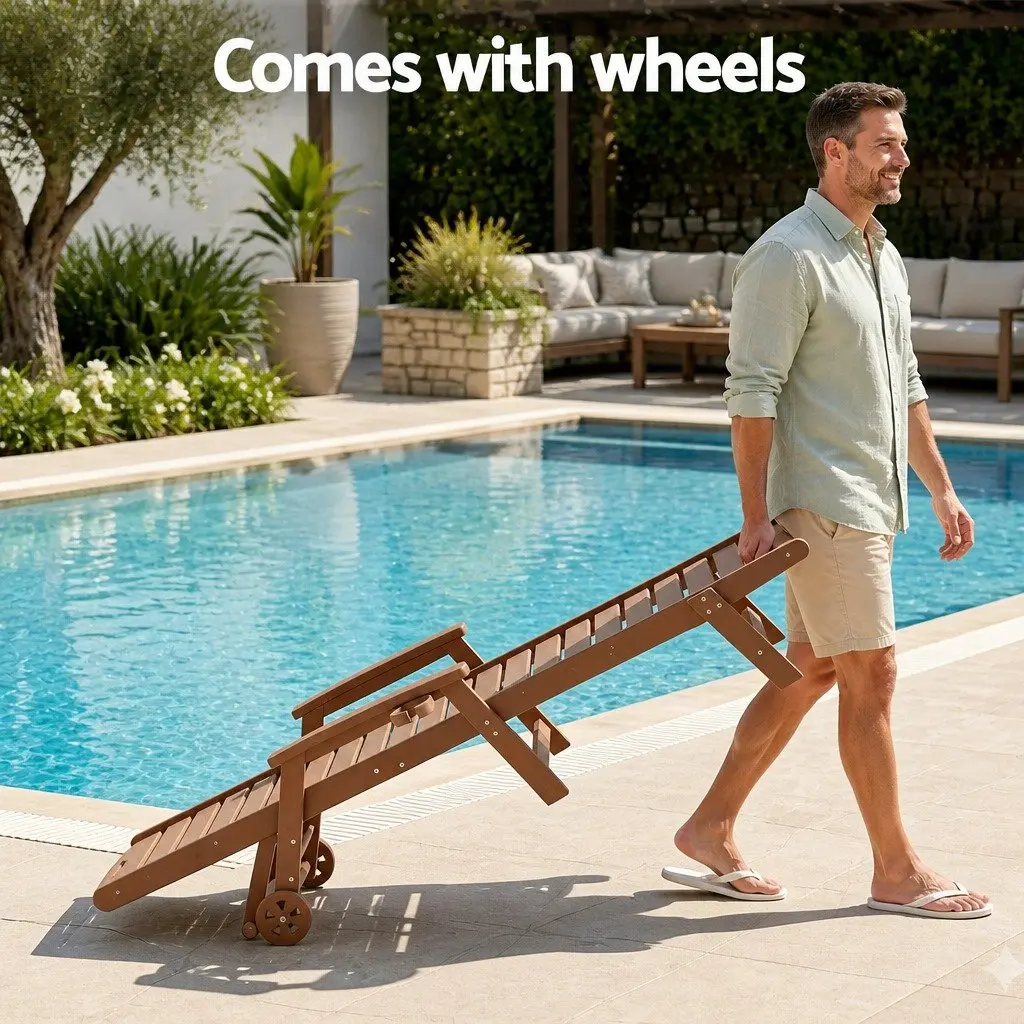Sun Lounge Chair HDPE 4-Position Adjustable Brown