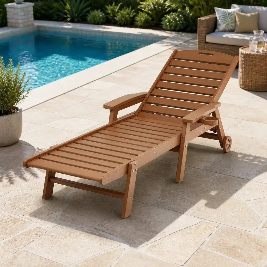 Sun Lounge Chair HDPE 4-Position Adjustable Brown