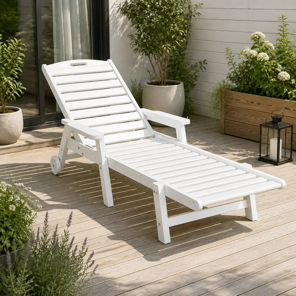 Adjustable Sun Lounger with Wheels and Cup Holder