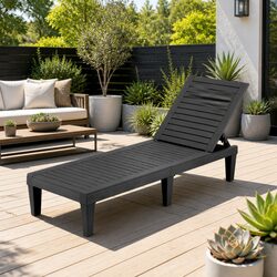 Black Adjustable Recliner Outdoor Chaise Lounge Chair