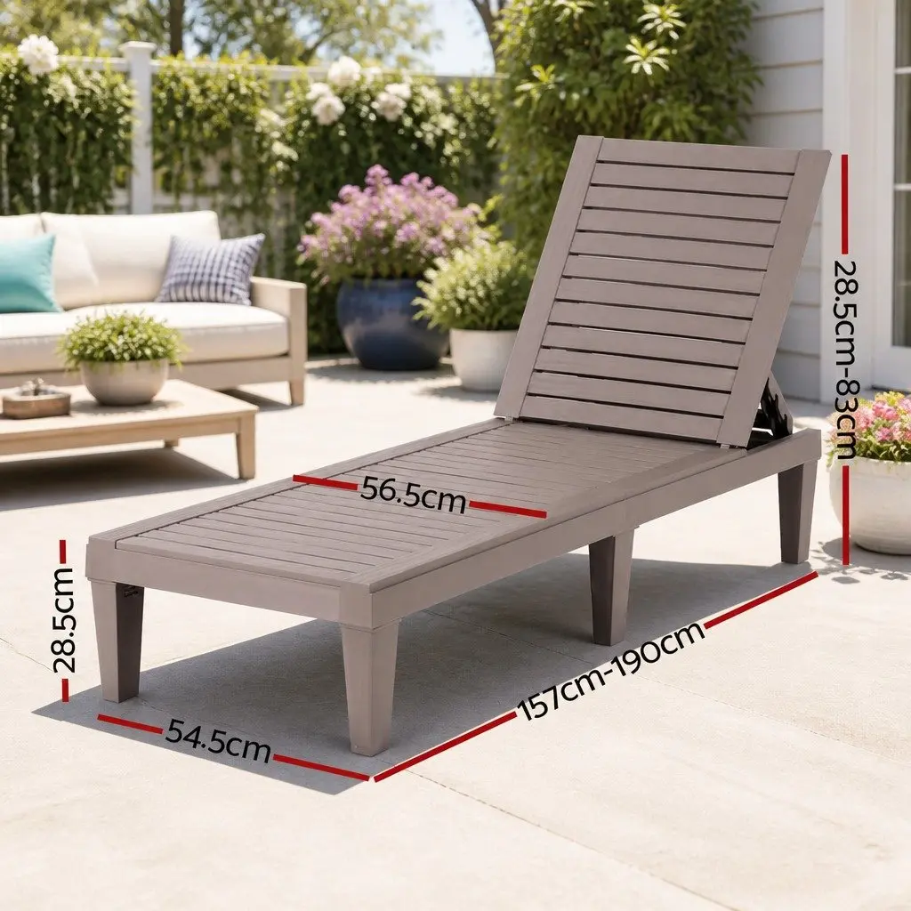 Sun Lounge Plastic Adjustable Recliner Chair 190 x 56.5 x 83 cm Brown