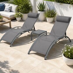 Steel Frame Outdoor Lounge Set 3PC with Adjustable Chairs