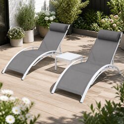 3-Piece Steel Frame Outdoor Lounge Set with Loungers