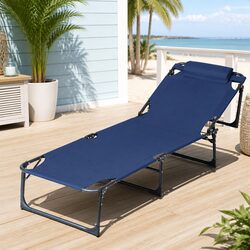 Sun Lounger Folding Beach Chair 4-Position Adjustable Backrest Outdoor Patio