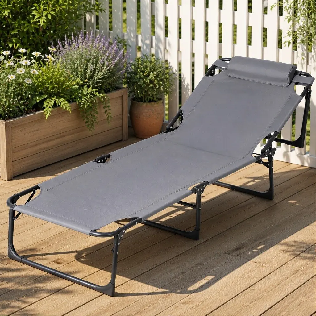 Sun Lounger 600D Textilene Steel 4-Position Grey