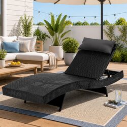 Durable Adjustable Backrest Wicker Lounger for Outdoors