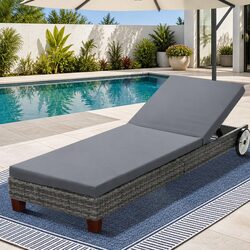 Premium Wicker Lounger Daybed with Wheels and Adjustable Backrest