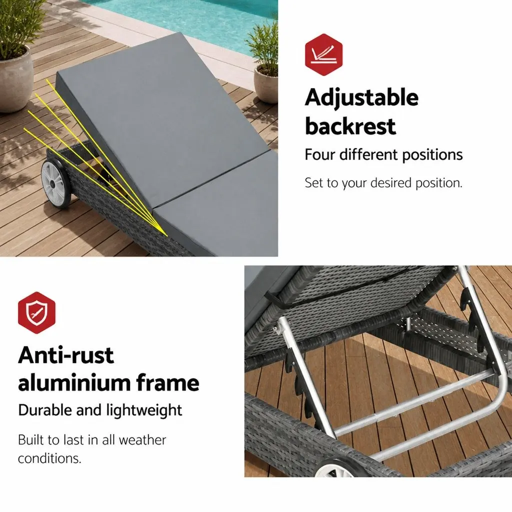 Outdoor Sun Lounger Aluminium 185cm Grey