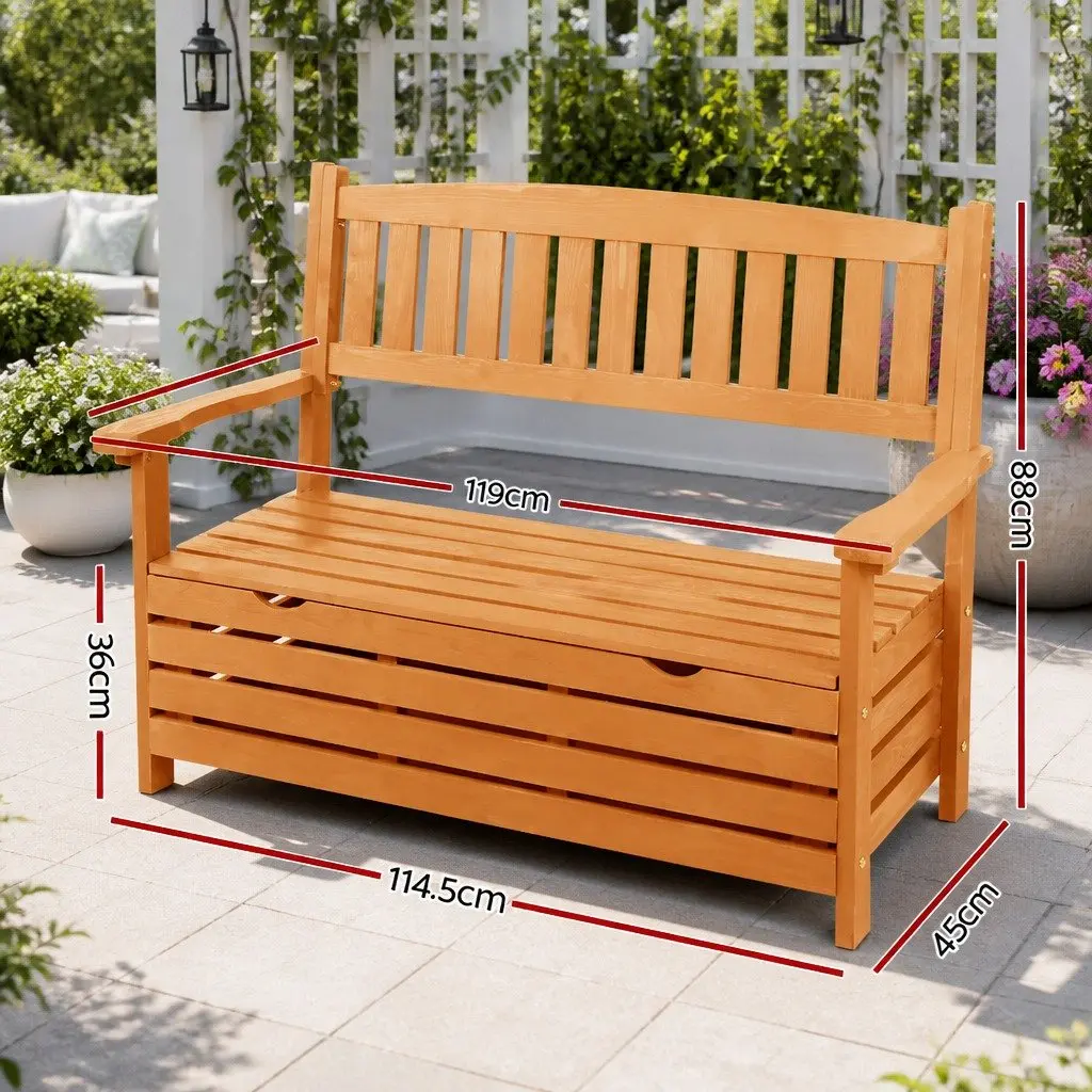 Outdoor Storage Bench Fir Wood 2 Seater Natural Wood