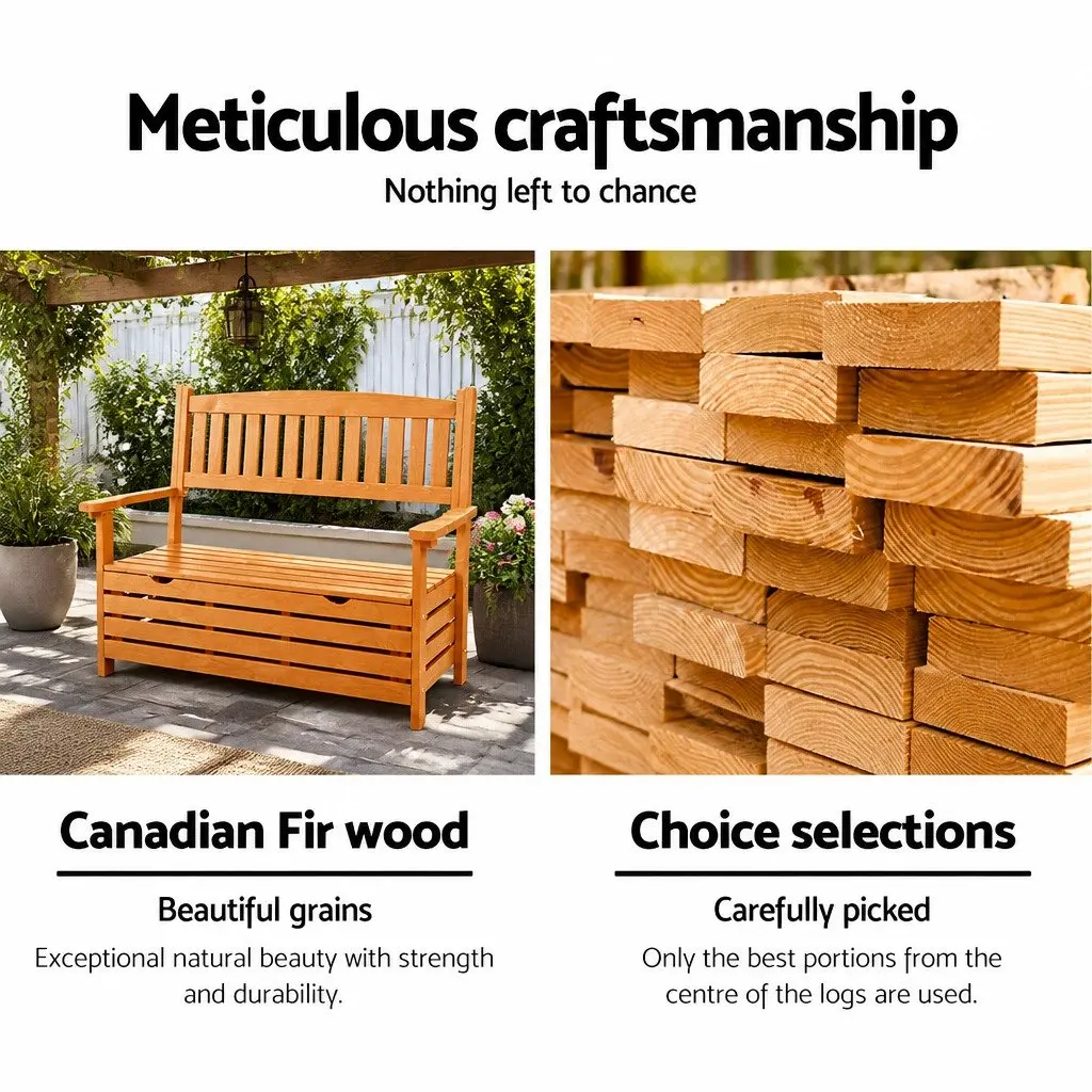 Outdoor Storage Bench Fir Wood 2 Seater Natural Wood