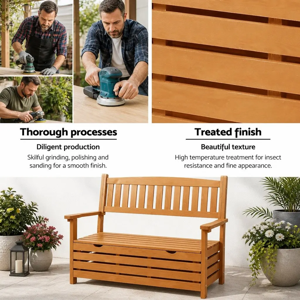 Outdoor Storage Bench Fir Wood 2 Seater Natural Wood