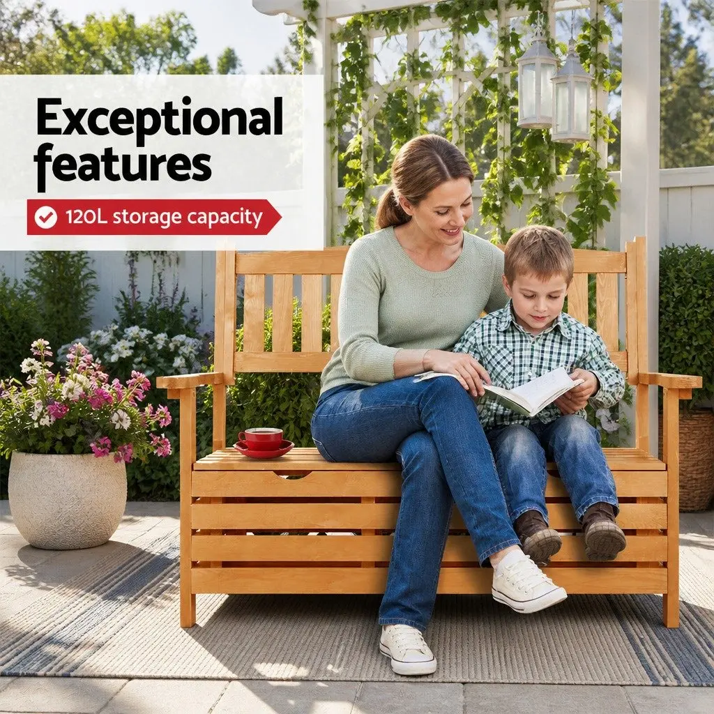 Outdoor Storage Bench Fir Wood 2 Seater Natural Wood