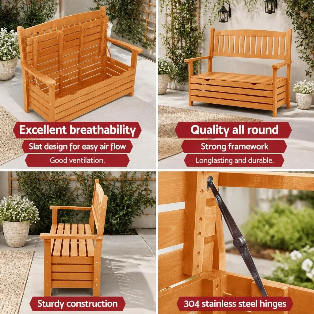 Outdoor Storage Bench Fir Wood 2 Seater Natural Wood