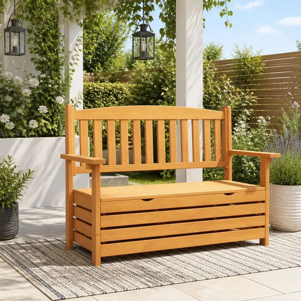 Outdoor Storage Bench Fir Wood 2 Seater Natural Wood