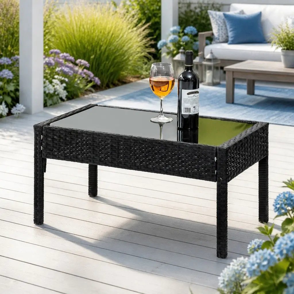 Wicker Outdoor Sofa Set for 4 with Table & Storage Cover