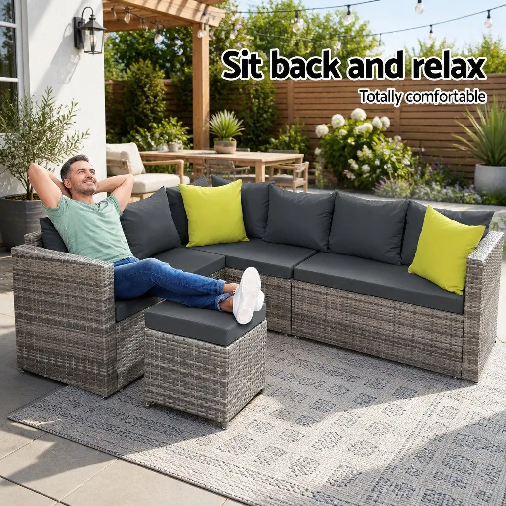 Grey Wicker Outdoor Dining Sofa Set with Table