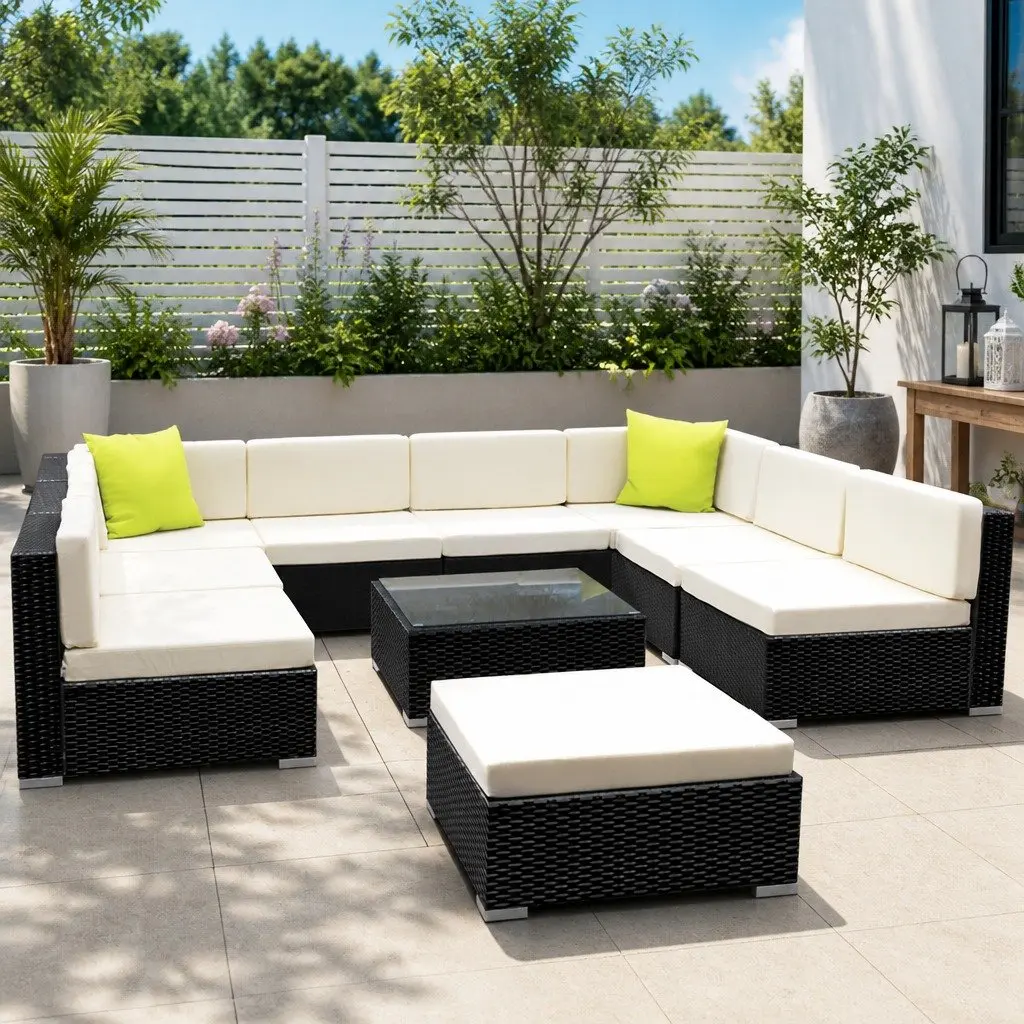 10 Piece Outdoor Wicker Sofa Lounge Set Aluminium Frame Black Beige Lime Green