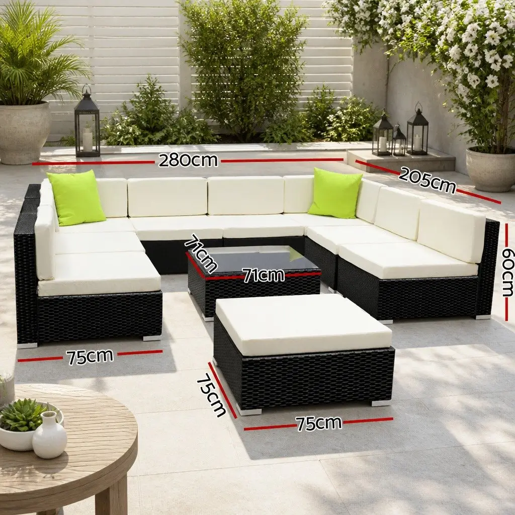 10 Piece Outdoor Wicker Sofa Lounge Set Aluminium Frame Black Beige Lime Green