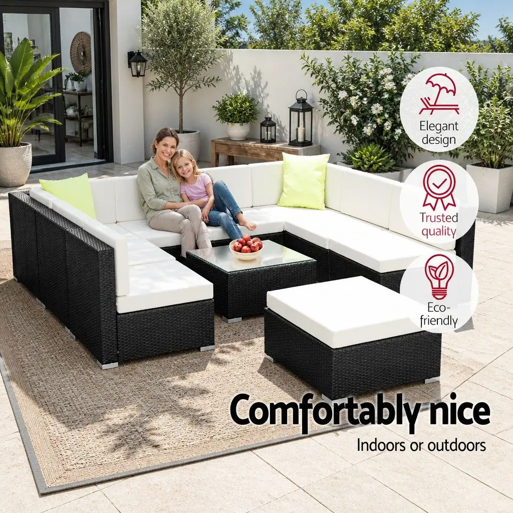 10 Piece Outdoor Wicker Sofa Lounge Set Aluminium Frame Black Beige Lime Green