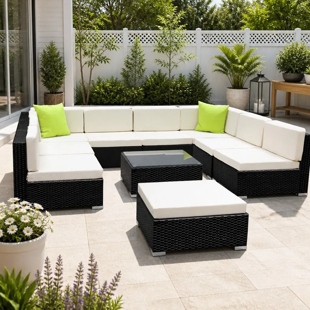10 Piece Outdoor Wicker Sofa Lounge Set Aluminium Frame Black Beige Lime Green
