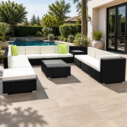 Durable 12 Piece Black Wicker Sofa Set with Cover