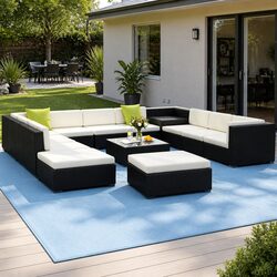 Durable 13-Piece Outdoor Wicker Sofa Set with Cushions