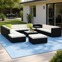 Durable 13-Piece Outdoor Wicker Sofa Set with Cushions