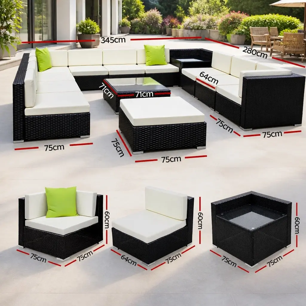 Outdoor Sofa Set Wicker 13 Piece Black Beige Lime Green