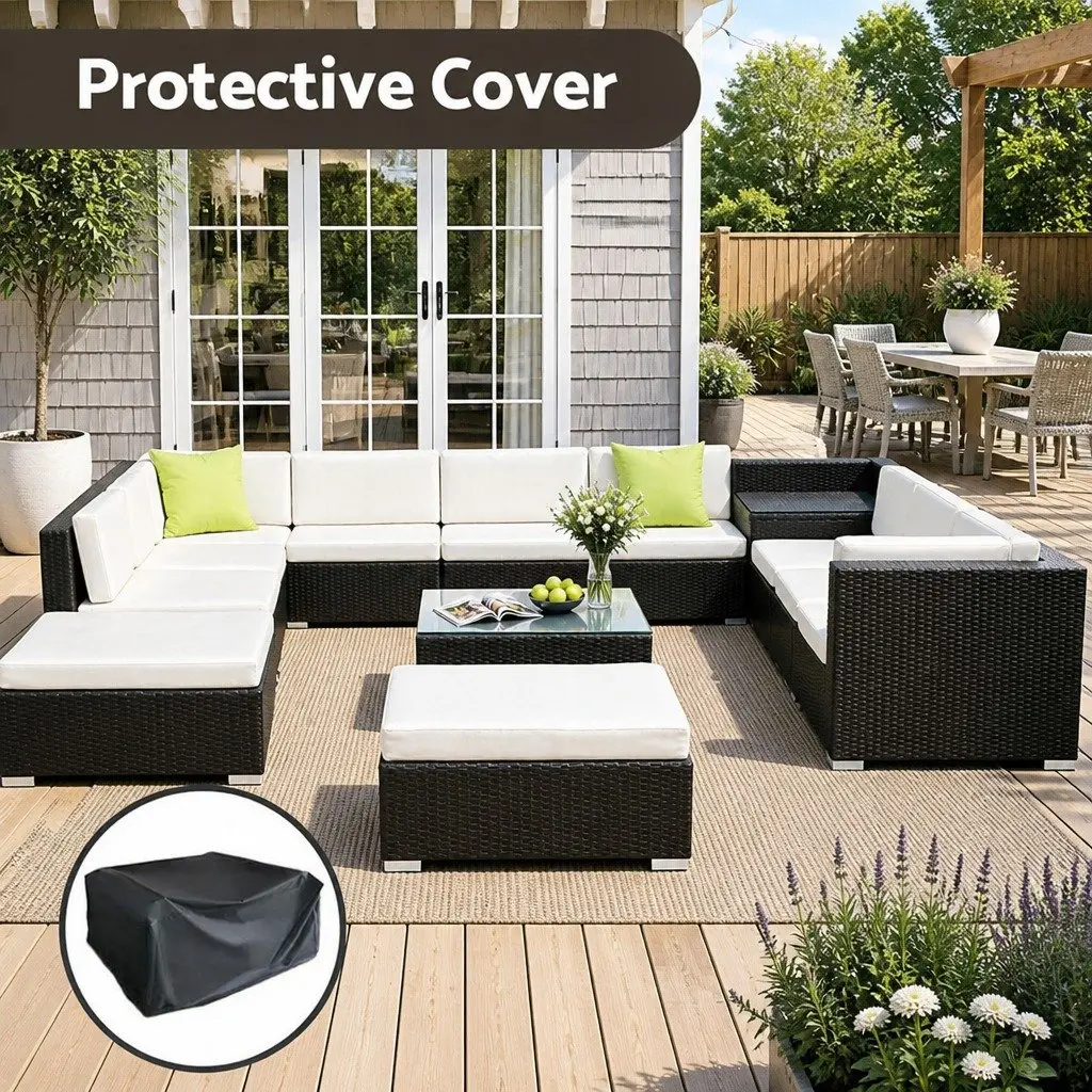 Outdoor Sofa Set Wicker 13 Piece Black Beige Lime Green