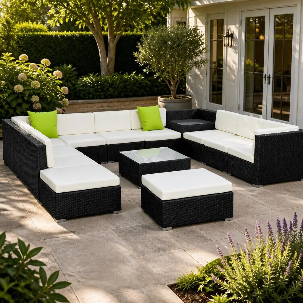 Outdoor Sofa Set Wicker 13 Piece Black Beige Lime Green