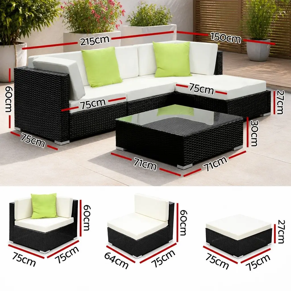 5 Piece Outdoor Sofa Set Wicker Aluminium Black Beige Lime Green