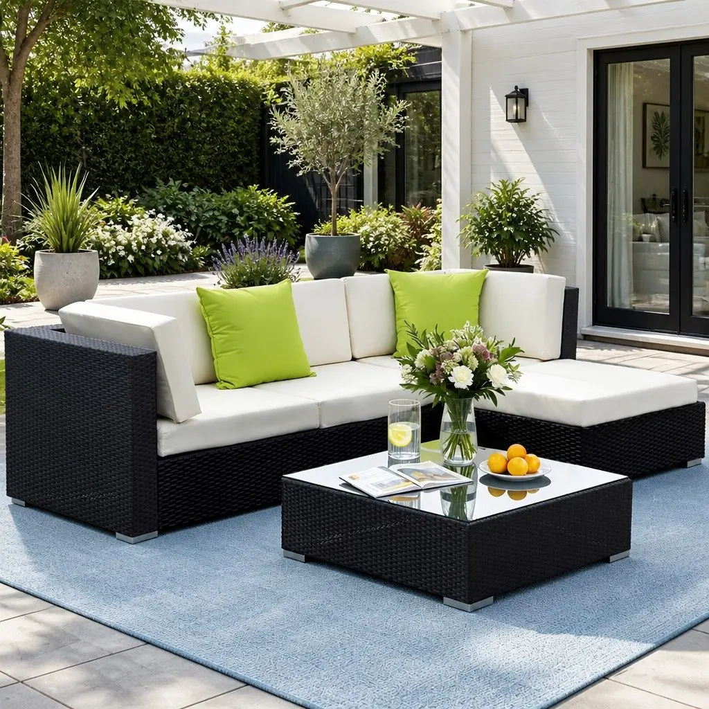 5-Piece Outdoor Wicker Sofa Set Aluminium Frame Black Beige Lime Green