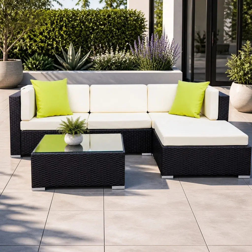 5-Piece Outdoor Wicker Sofa Set Aluminium Frame Black Beige Lime Green