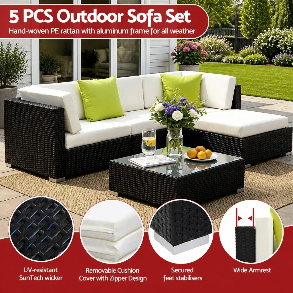 5-Piece Outdoor Wicker Sofa Set Aluminium Frame Black Beige Lime Green
