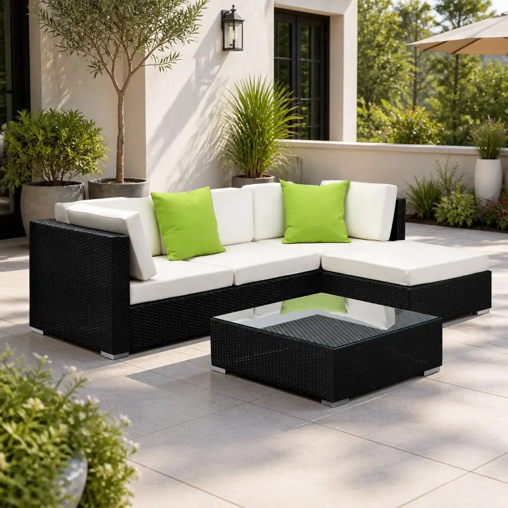 5-Piece Outdoor Wicker Sofa Set Aluminium Frame Black Beige Lime Green