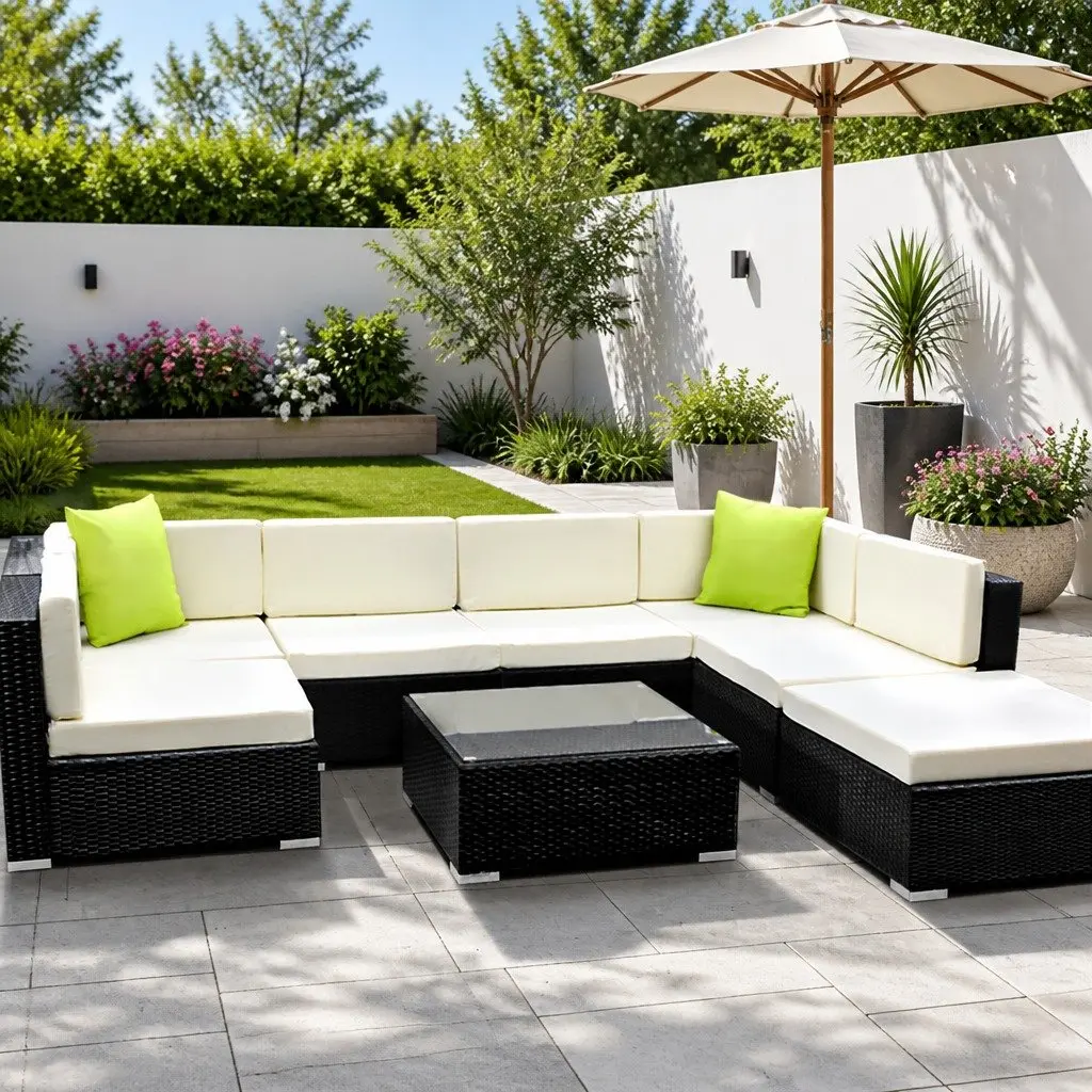 Outdoor Sofa Set Wicker 8 Piece Black Beige Lime Green Garden Furniture