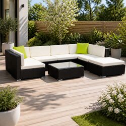 Durable 8-Piece Black Wicker Outdoor Sofa Set