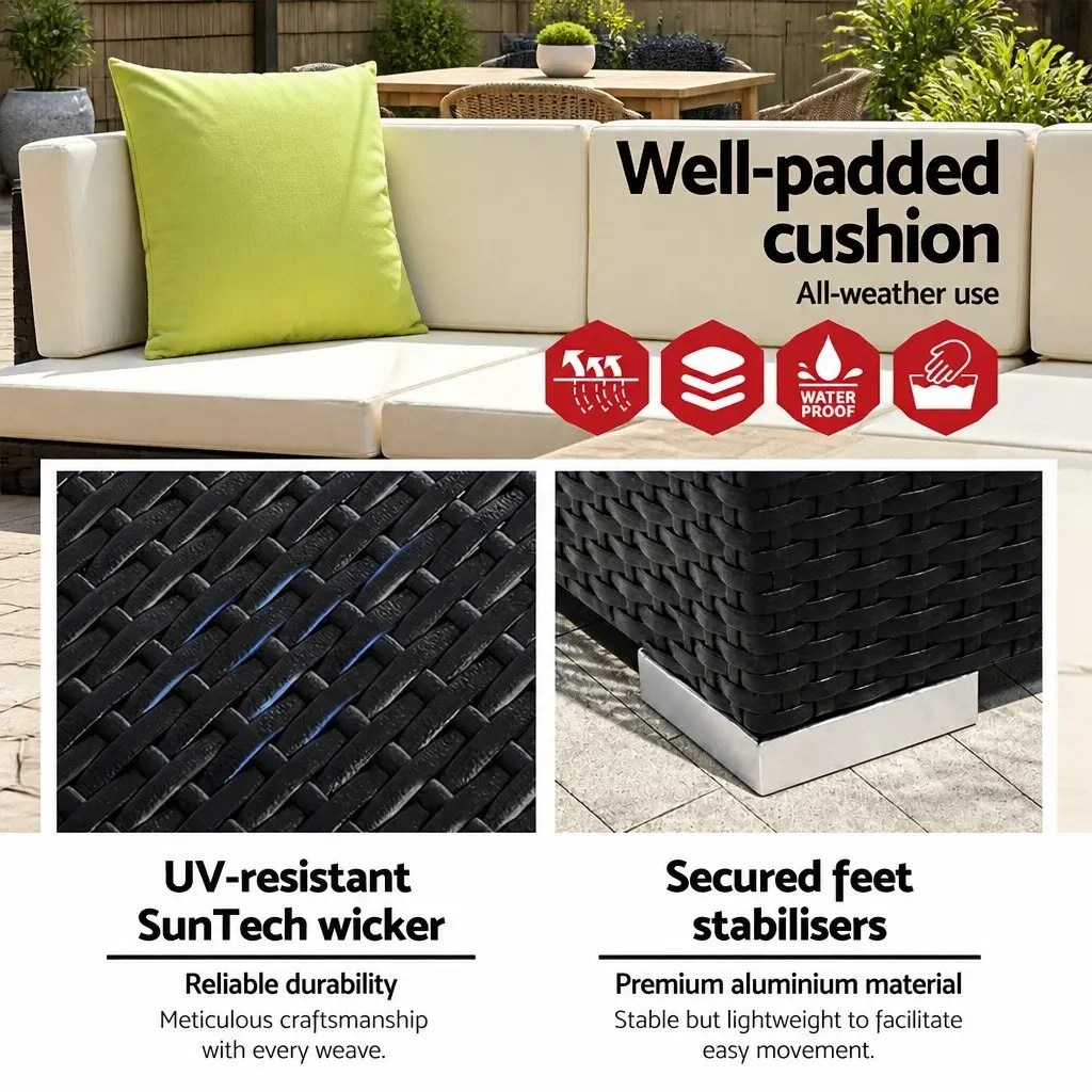 9 Piece Outdoor Wicker Sofa Set Aluminium Frame Beige Cushions Black and Lime Green