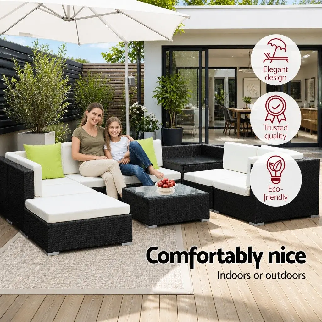 9 Piece Outdoor Wicker Sofa Set Aluminium Frame Beige Cushions Black and Lime Green