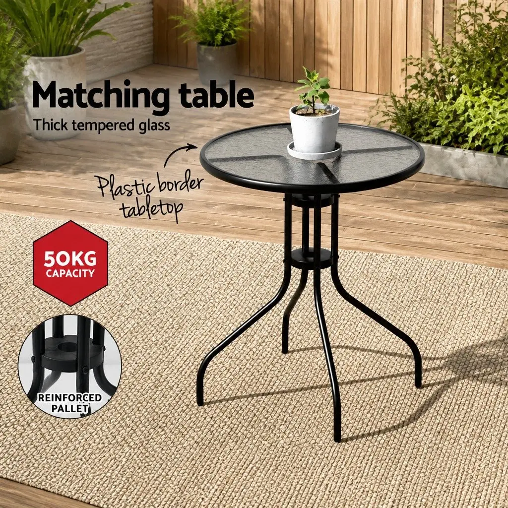 3-Piece Bistro Set with Stackable Chairs & Glass Table