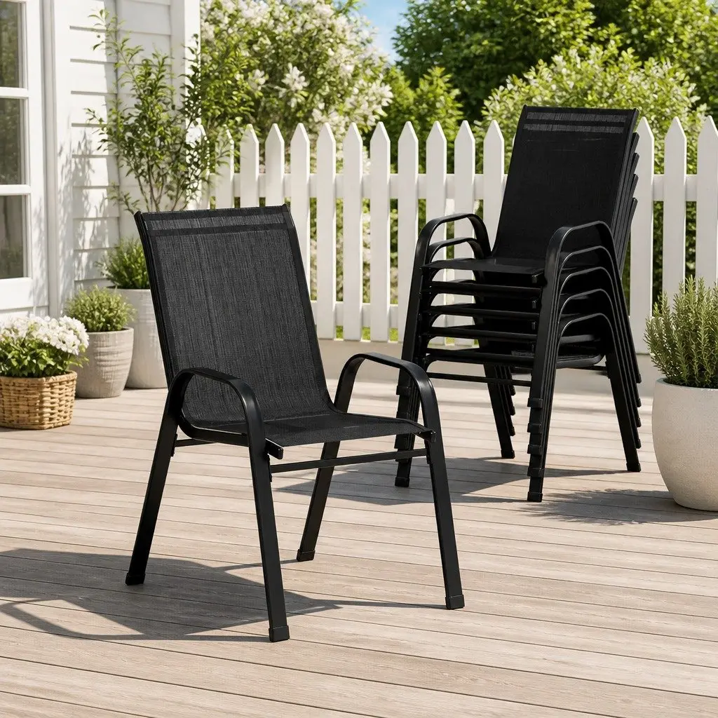 Set of 6 Stackable Outdoor Dining Chairs with Steel Frame