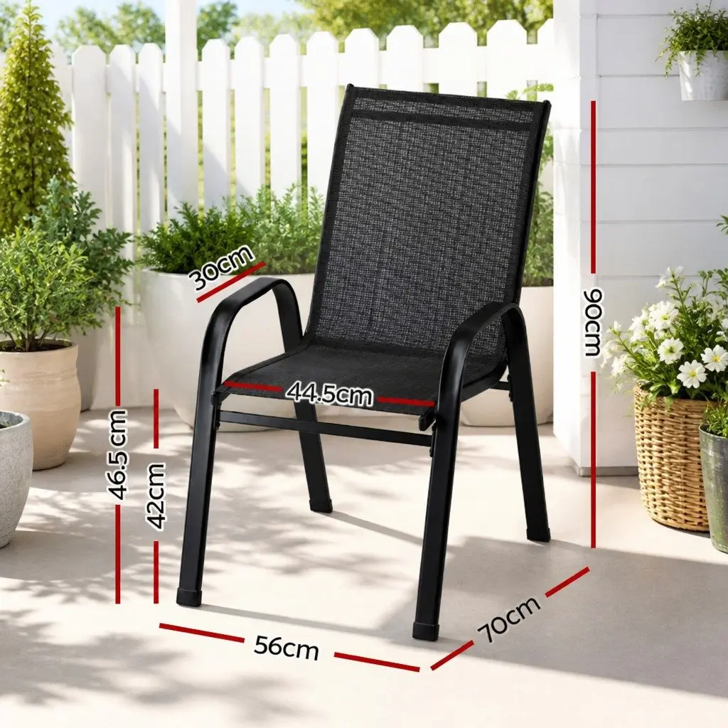 Set of 6 Stackable Outdoor Dining Chairs with Steel Frame