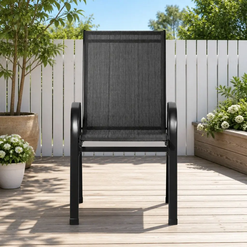 Set of 6 Stackable Outdoor Dining Chairs with Steel Frame