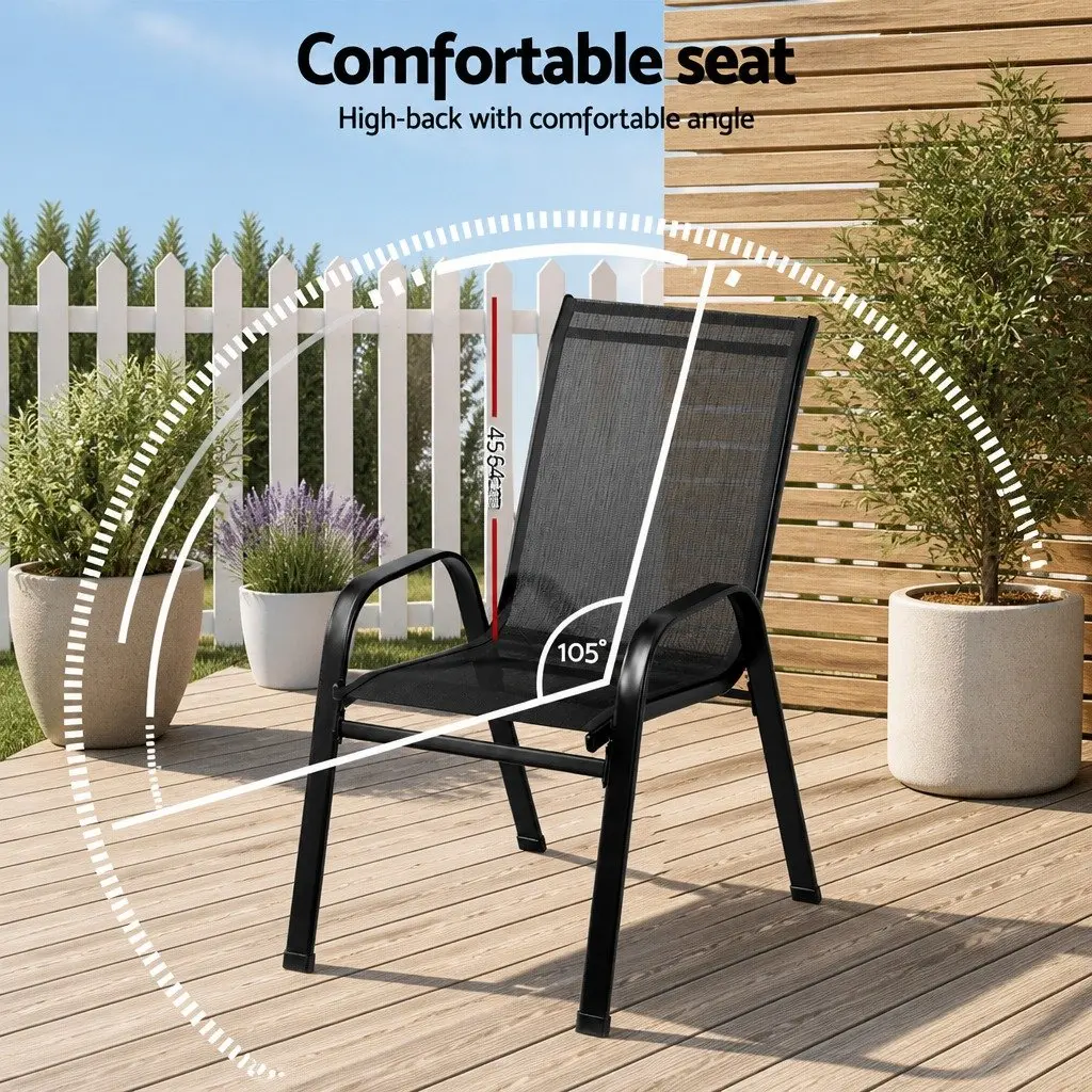 Set of 6 Stackable Outdoor Dining Chairs with Steel Frame