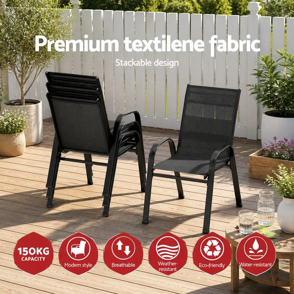 Set of 6 Stackable Outdoor Dining Chairs with Steel Frame