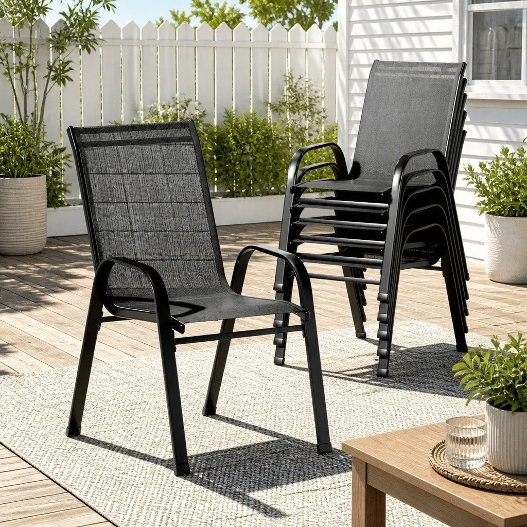 Set of 6 Stackable Outdoor Dining Chairs with Steel Frame