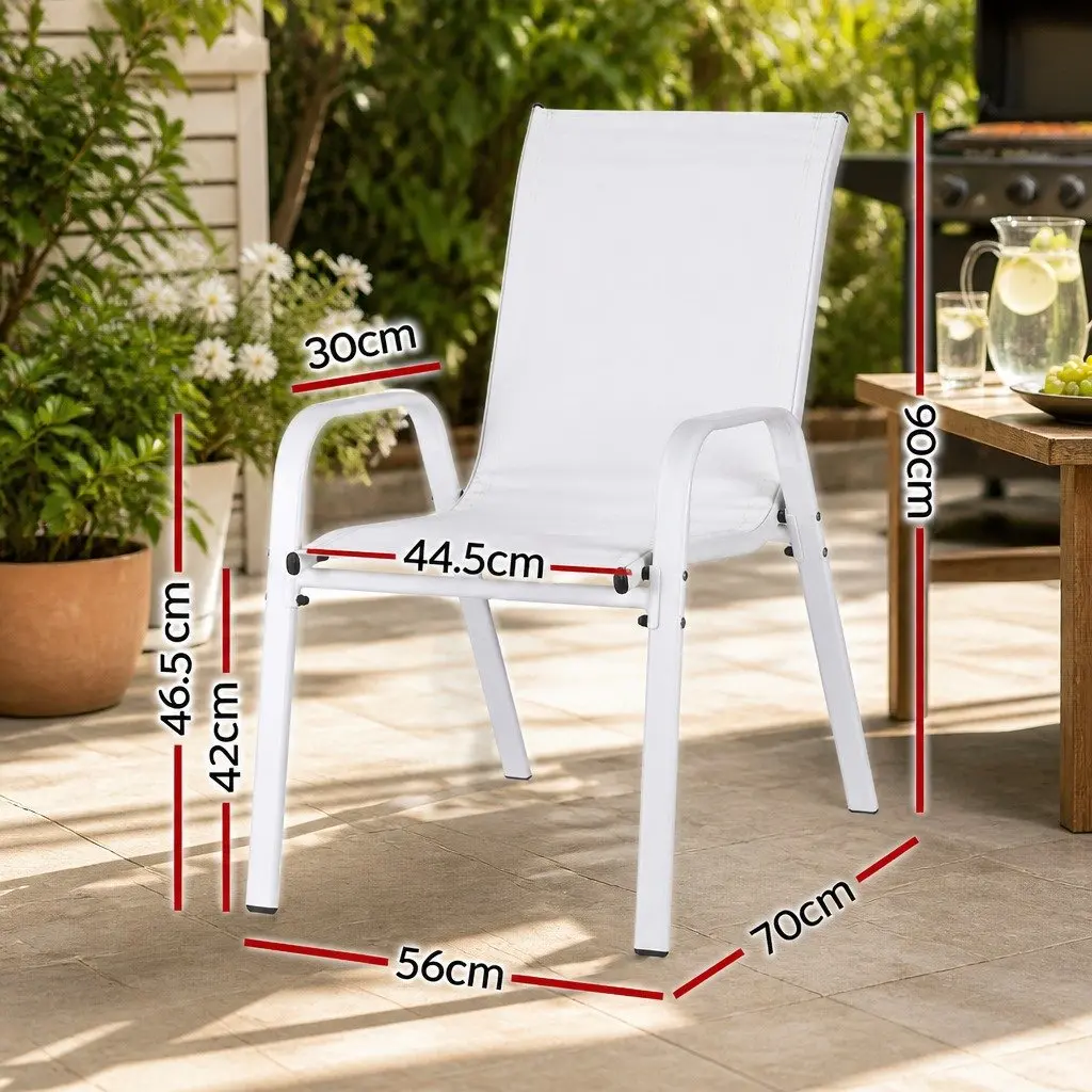 Outdoor Stackable Chairs White Patio Set of 2