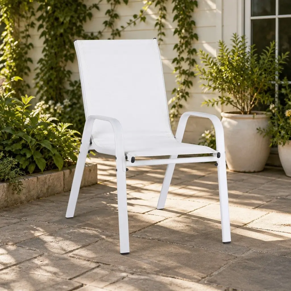 Outdoor Stackable Chairs White Patio Set of 2